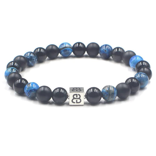 Matte Black Onyx, Blue Agate, Black Onyx, and Sterling Silver