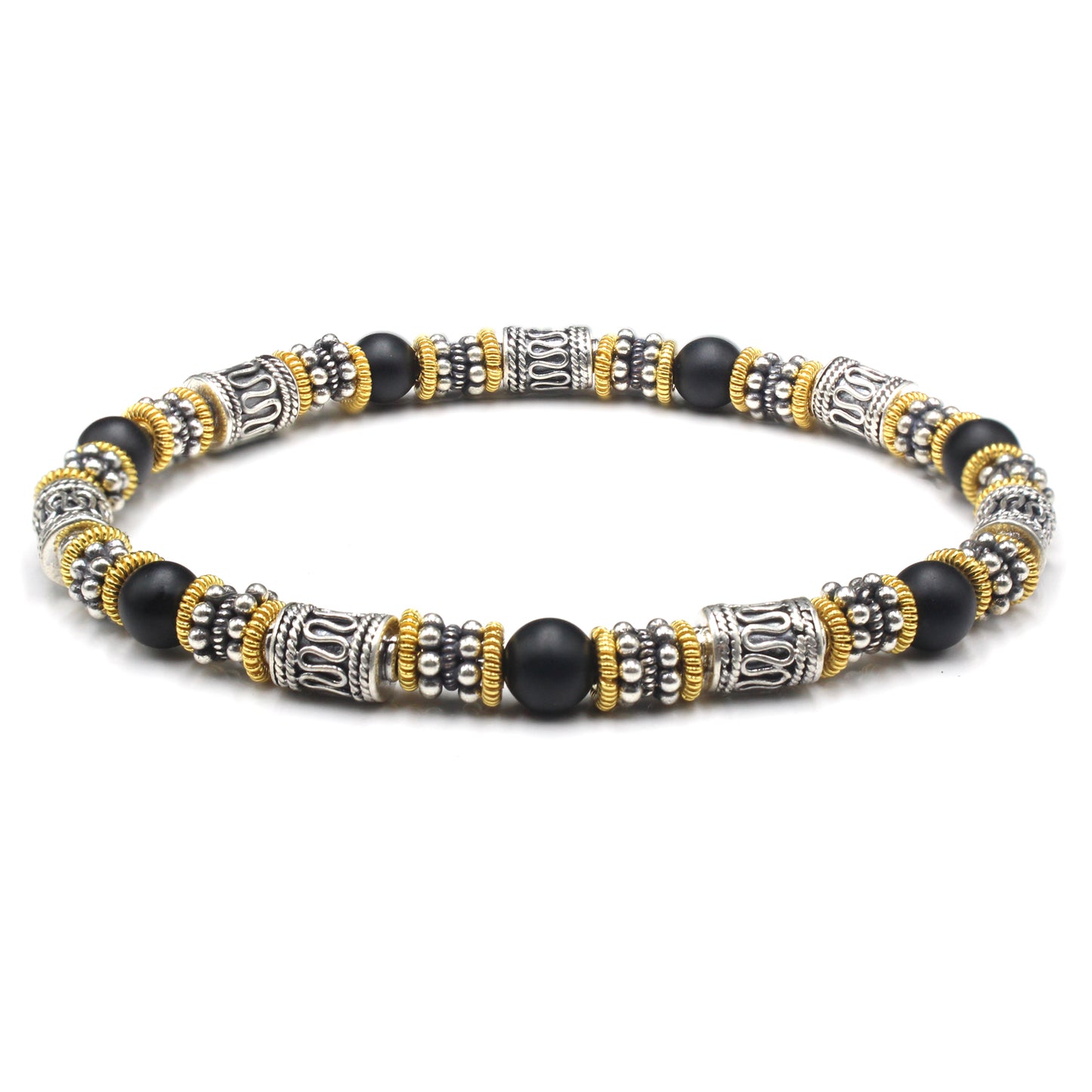 Matte Black Onyx, Sterling Silver, and Gold Vermeil