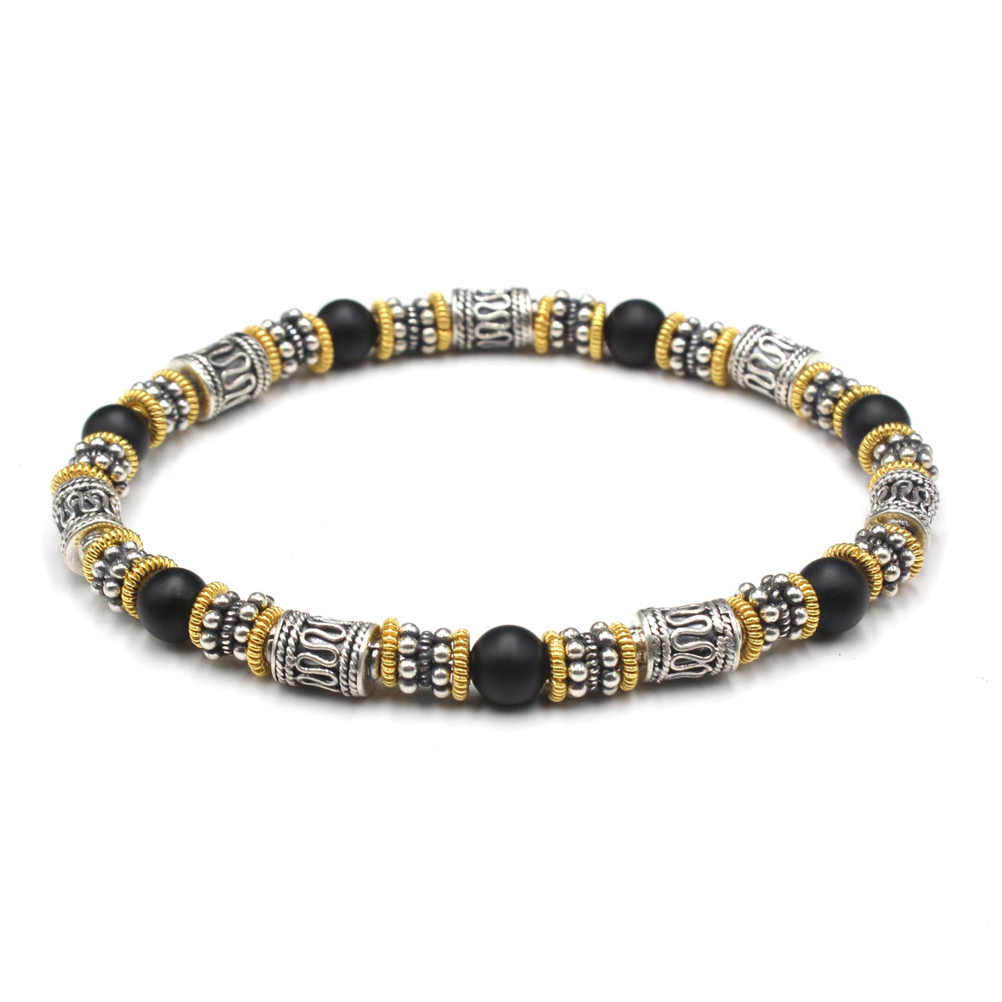 Matte Black Onyx, Sterling Silver, and Gold Vermeil