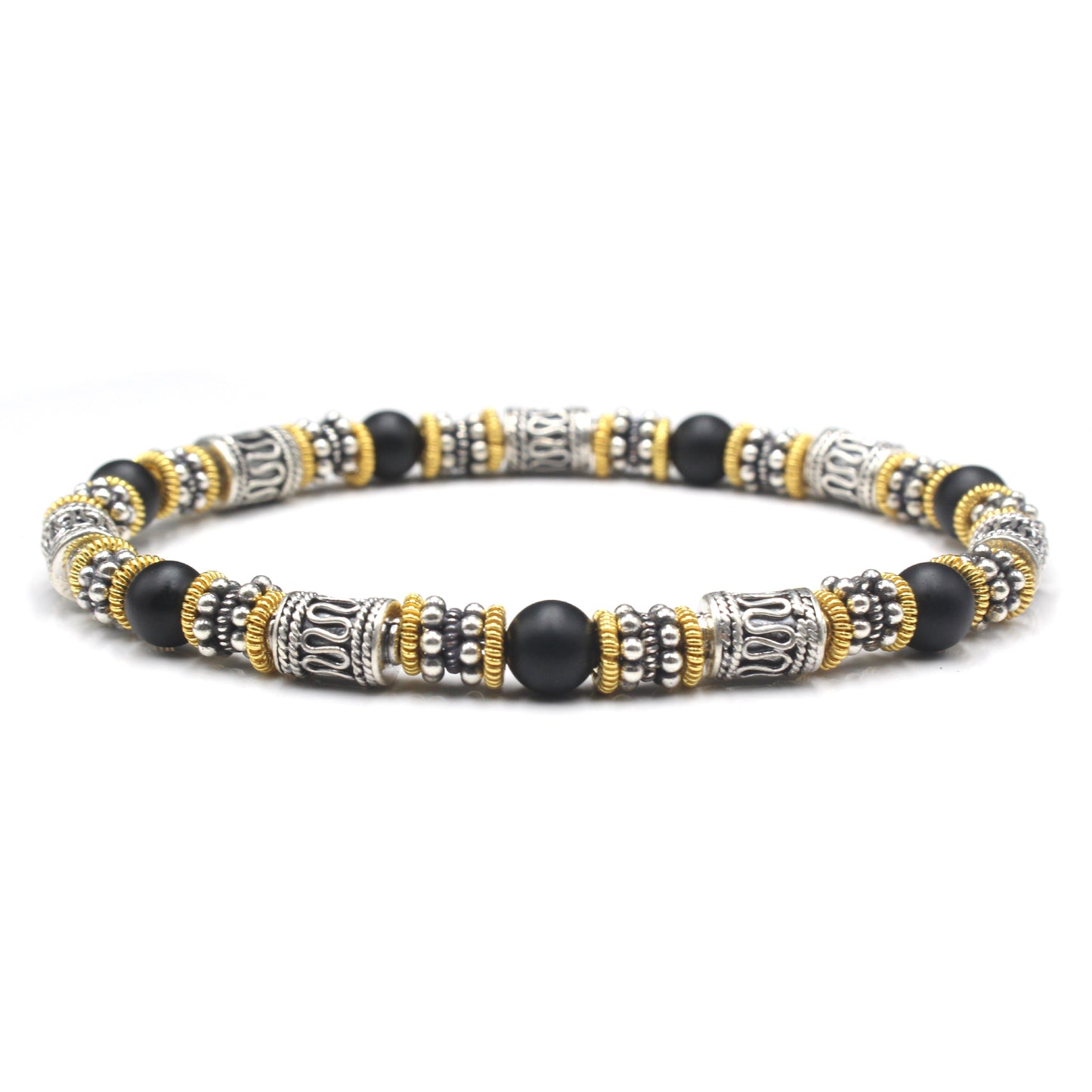 Matte Black Onyx, Sterling Silver, and Gold Vermeil