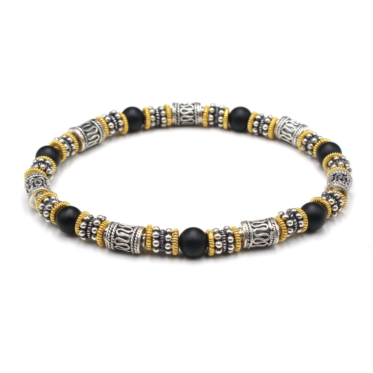 Matte Black Onyx, Sterling Silver, and Gold Vermeil