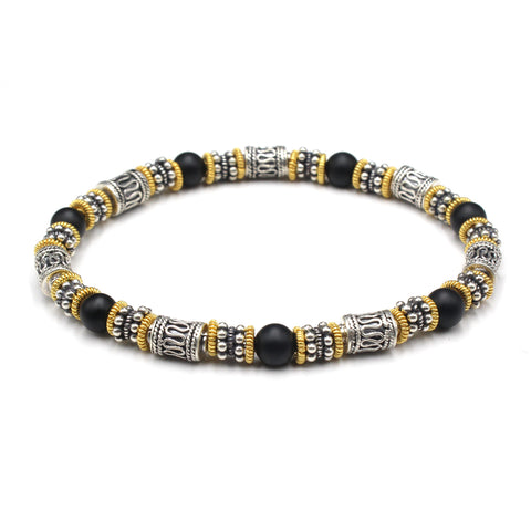 Matte Black Onyx, Sterling Silver, and Gold Vermeil
