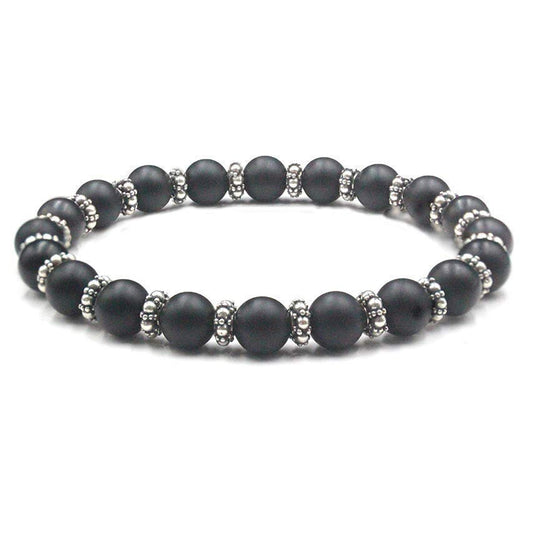Matte Black Onyx and Sterling Silver Beads