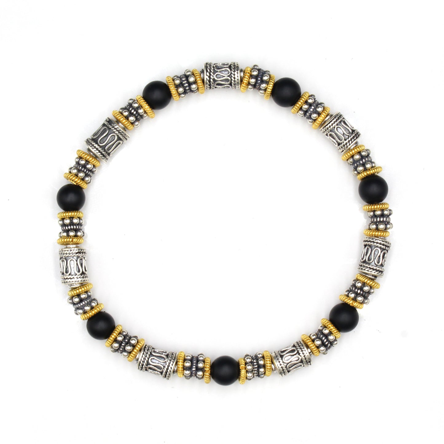 Matte Black Onyx, Sterling Silver, and Gold Vermeil