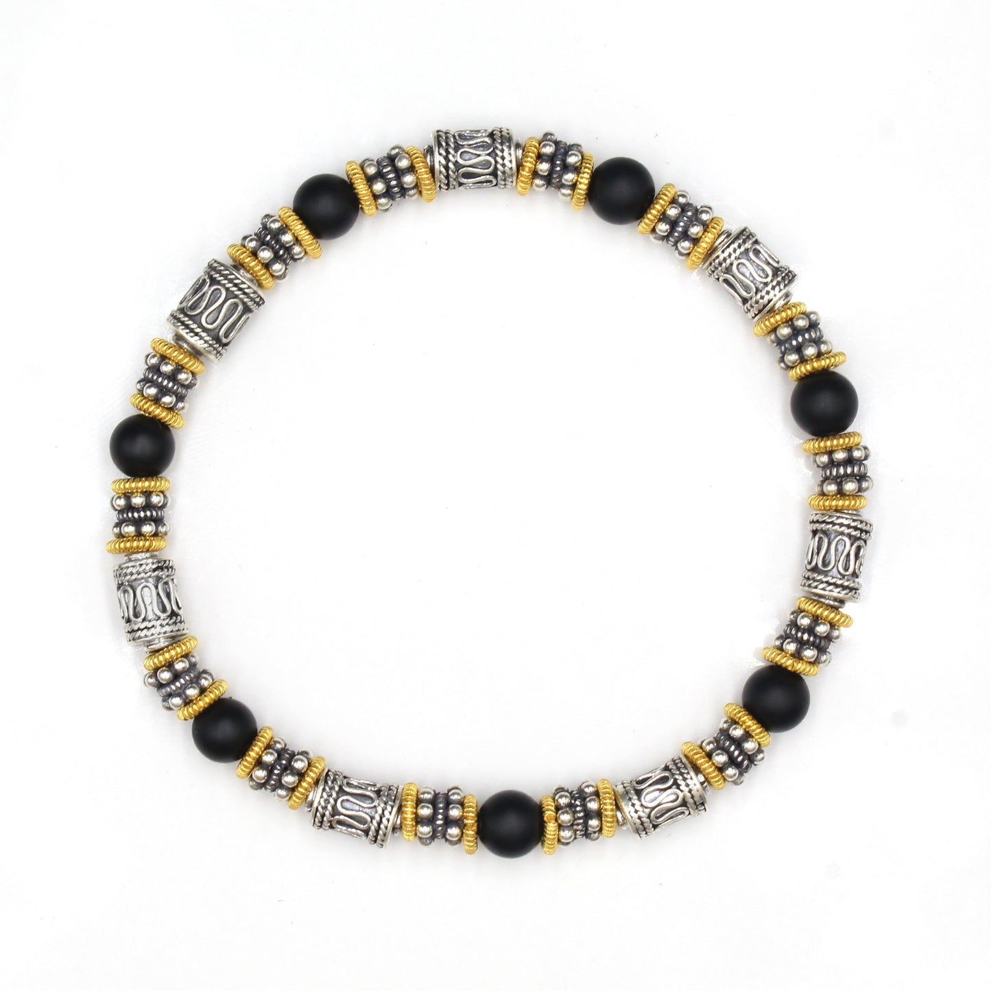 Matte Black Onyx, Sterling Silver, and Gold Vermeil