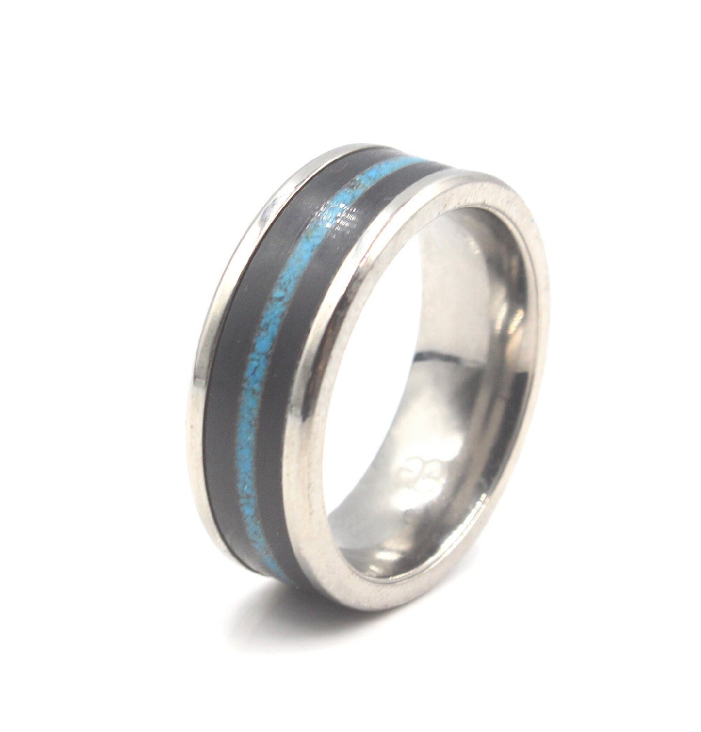 Ring aus schwarzem Büffelhorn und Türkis