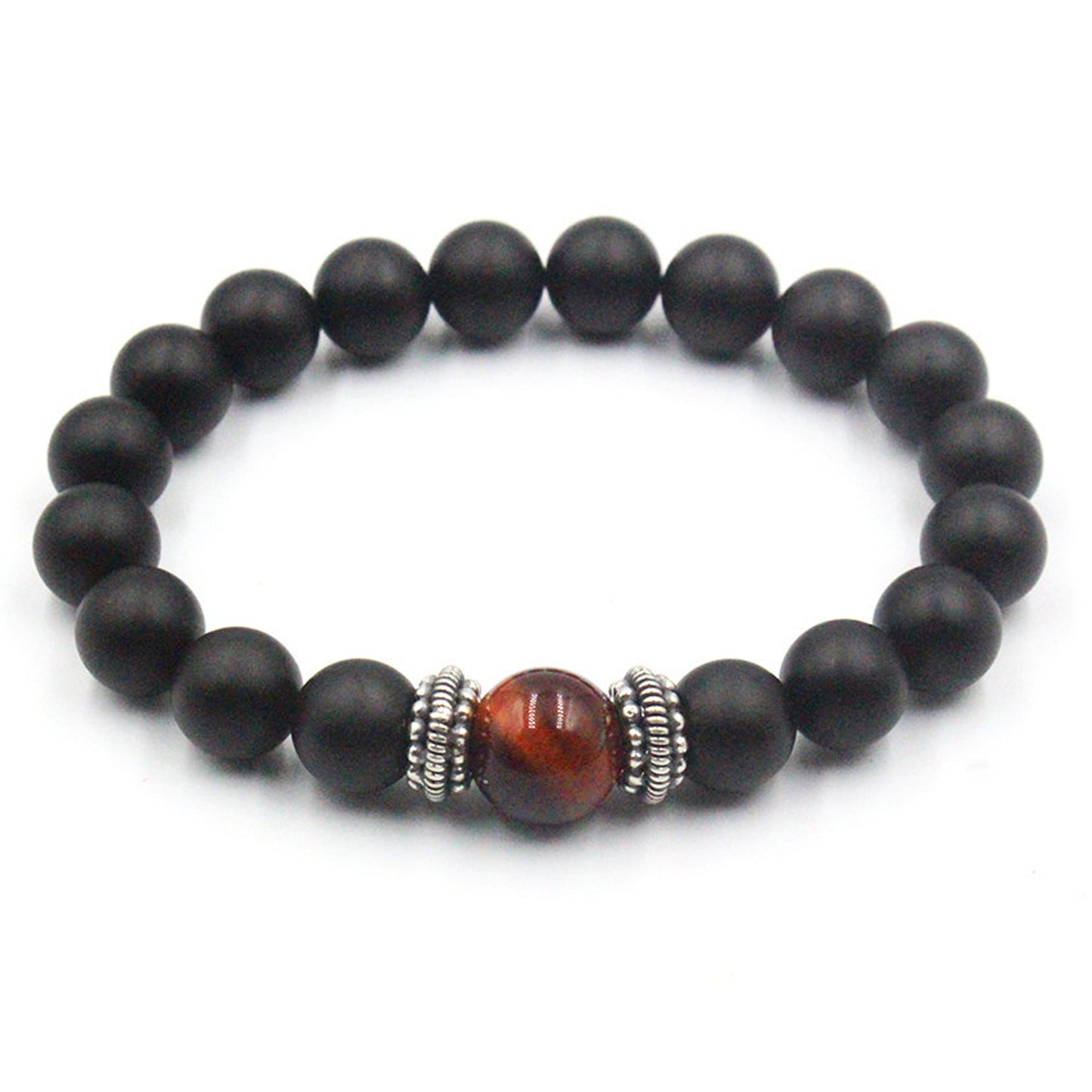 Mattschwarzer Onyx, rotes Tigerauge und Silber