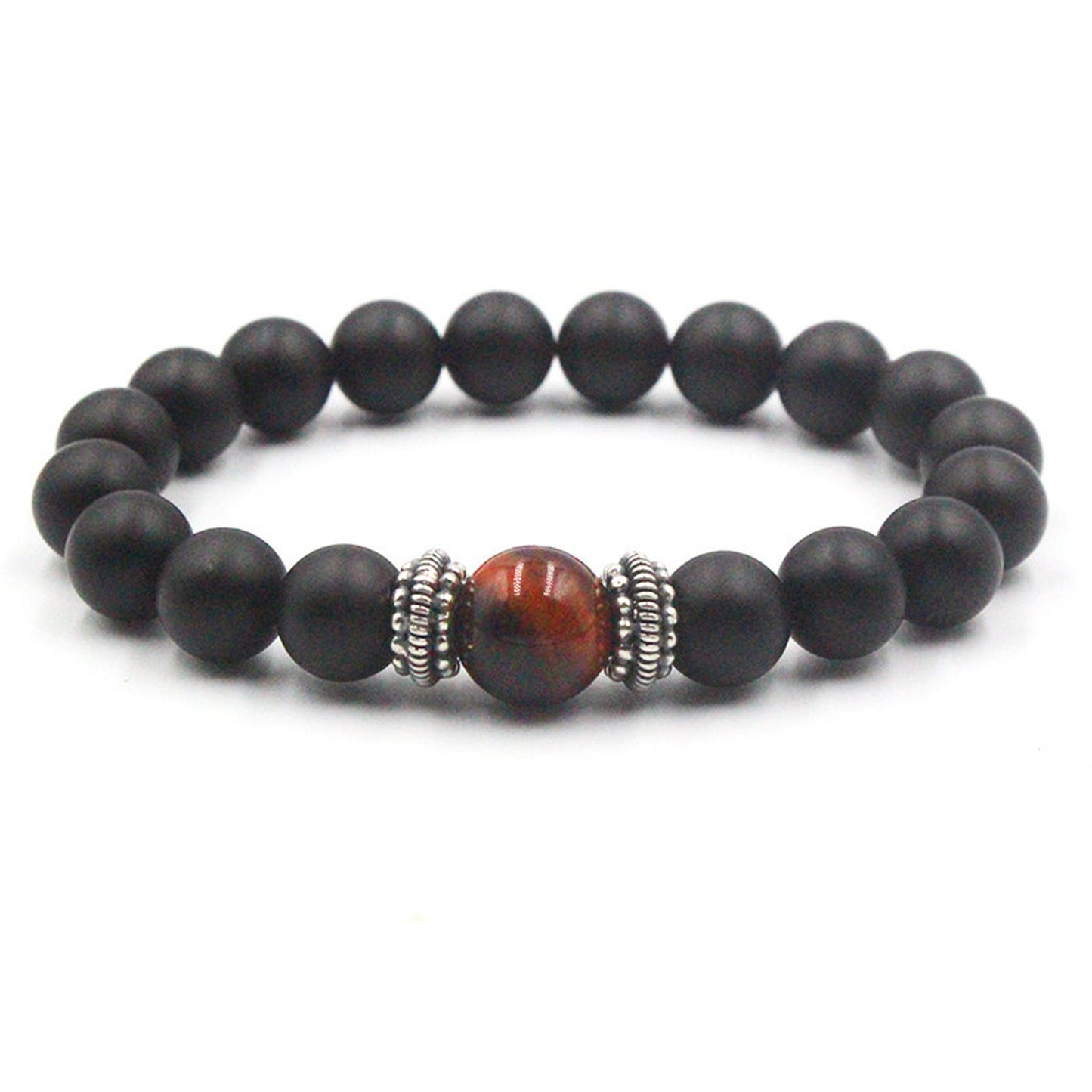 Mattschwarzer Onyx, rotes Tigerauge und Silber