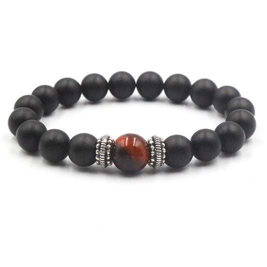 Mattschwarzer Onyx, rotes Tigerauge und Silber