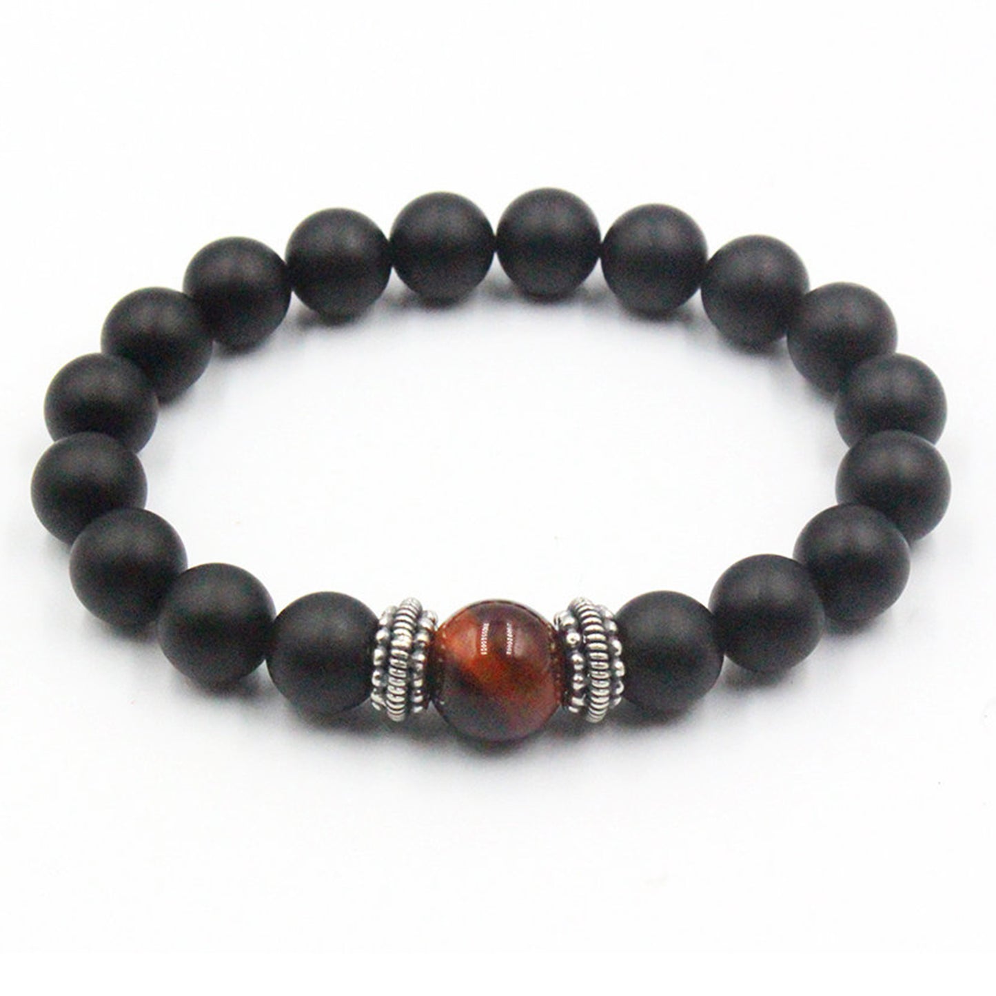 Mattschwarzer Onyx, rotes Tigerauge und Silber