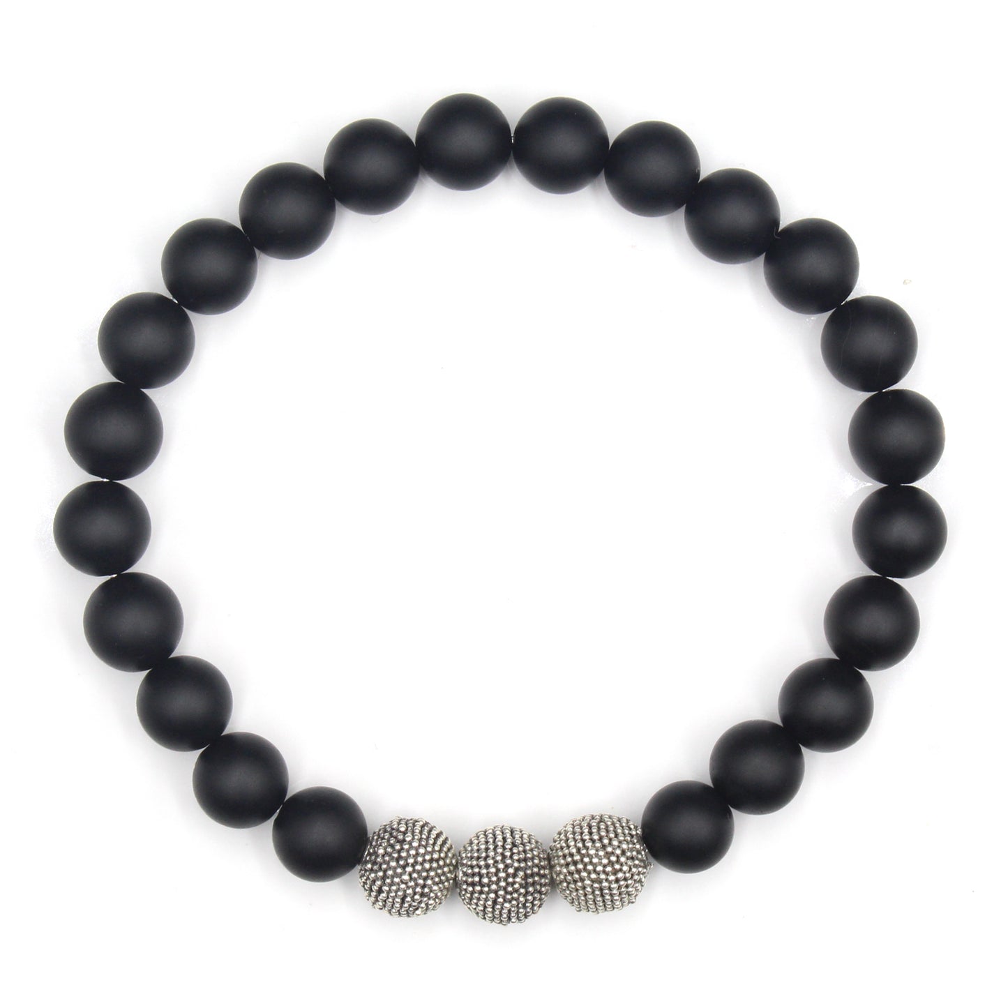 Mattschwarze Onyx- und Sterlingsilberperlen