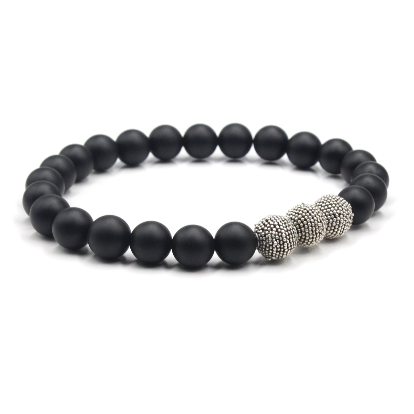 Mattschwarze Onyx- und Sterlingsilberperlen