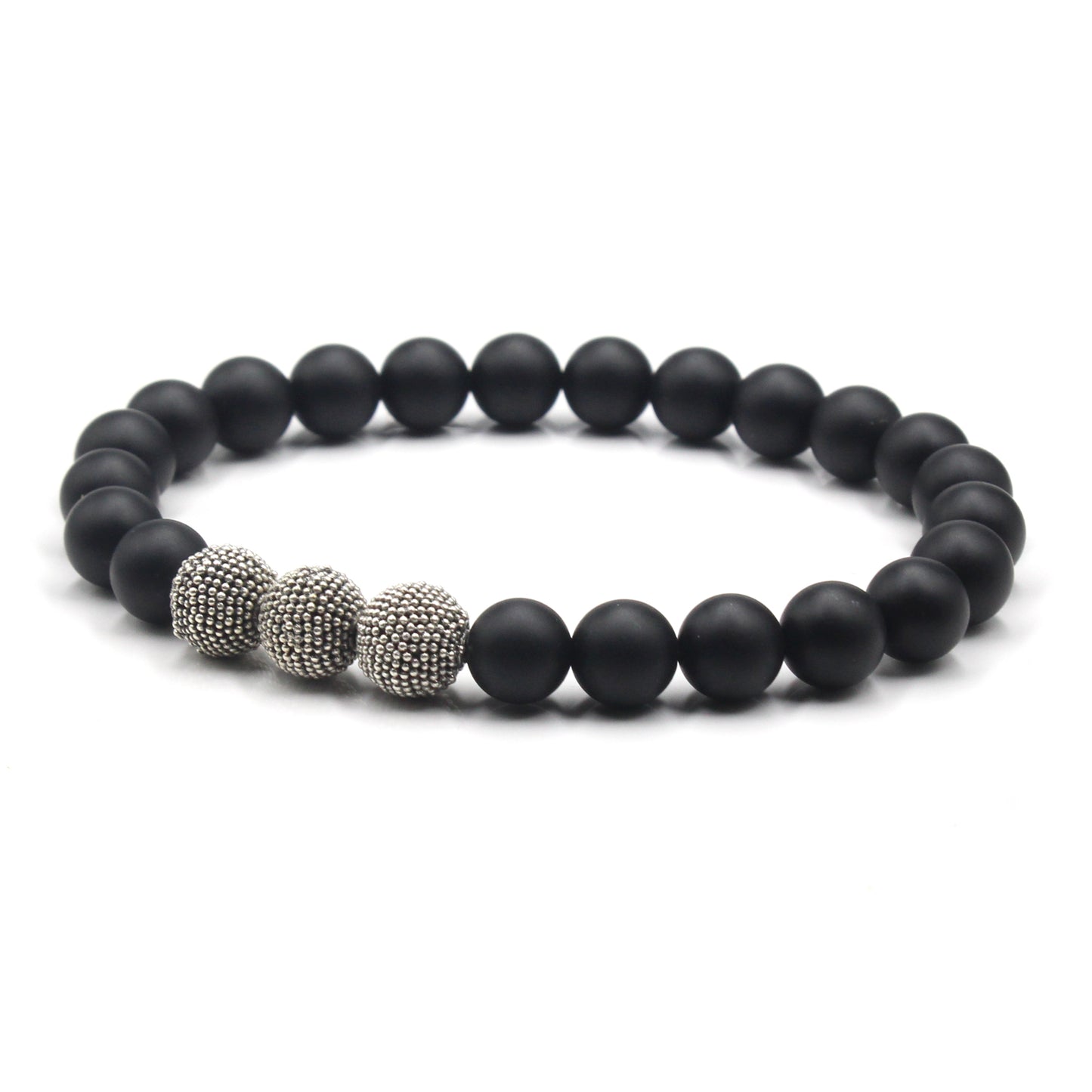 Mattschwarze Onyx- und Sterlingsilberperlen