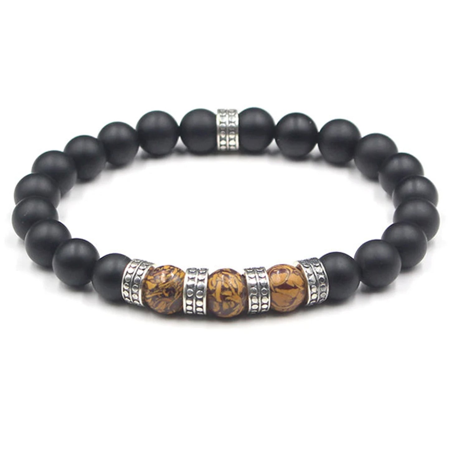 Mattschwarzer Onyx, Elefantenhaut-Jaspis und Sterling-Silber