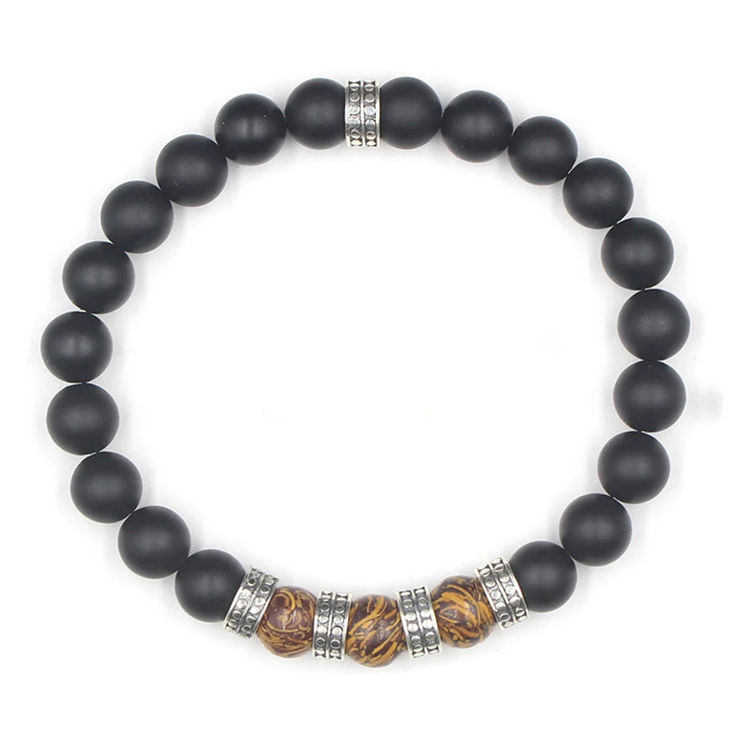Mattschwarzer Onyx, Elefantenhaut-Jaspis und Sterling-Silber