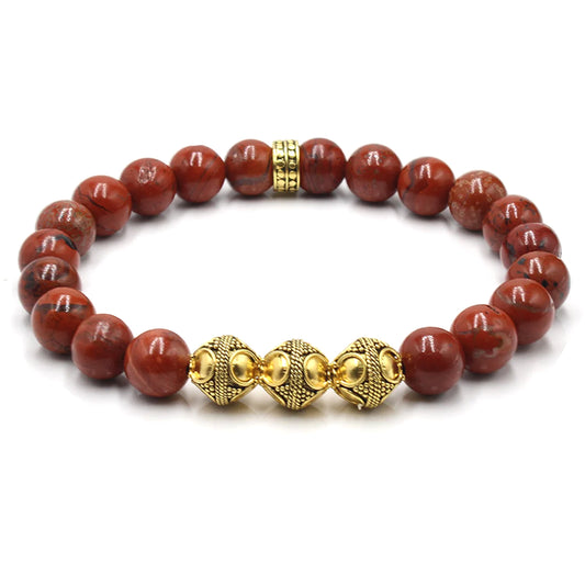 Red Jasper and 22 Karat Gold Plated Sterling Silver Bead