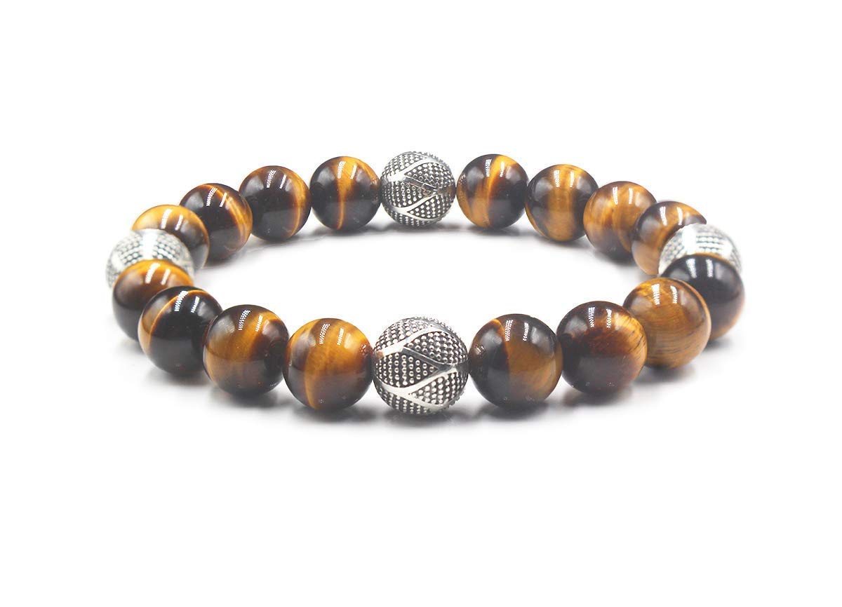 Tiger's Eye and Sterling Silver Beads Bracelet, Tiger's Eye Bracelet, Men's Silver Beads Bracelet