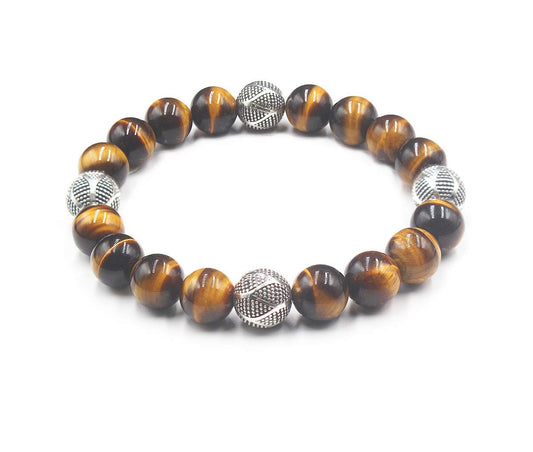 Tiger's Eye and Sterling Silver Beads Bracelet, Tiger's Eye Bracelet, Men's Silver Beads Bracelet