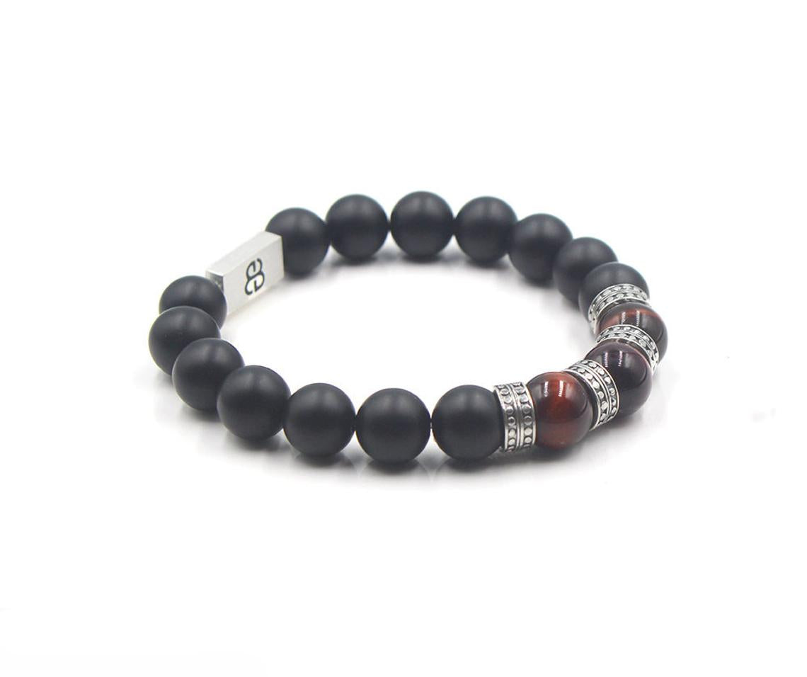 Rotes Tigerauge und Onyx Armband