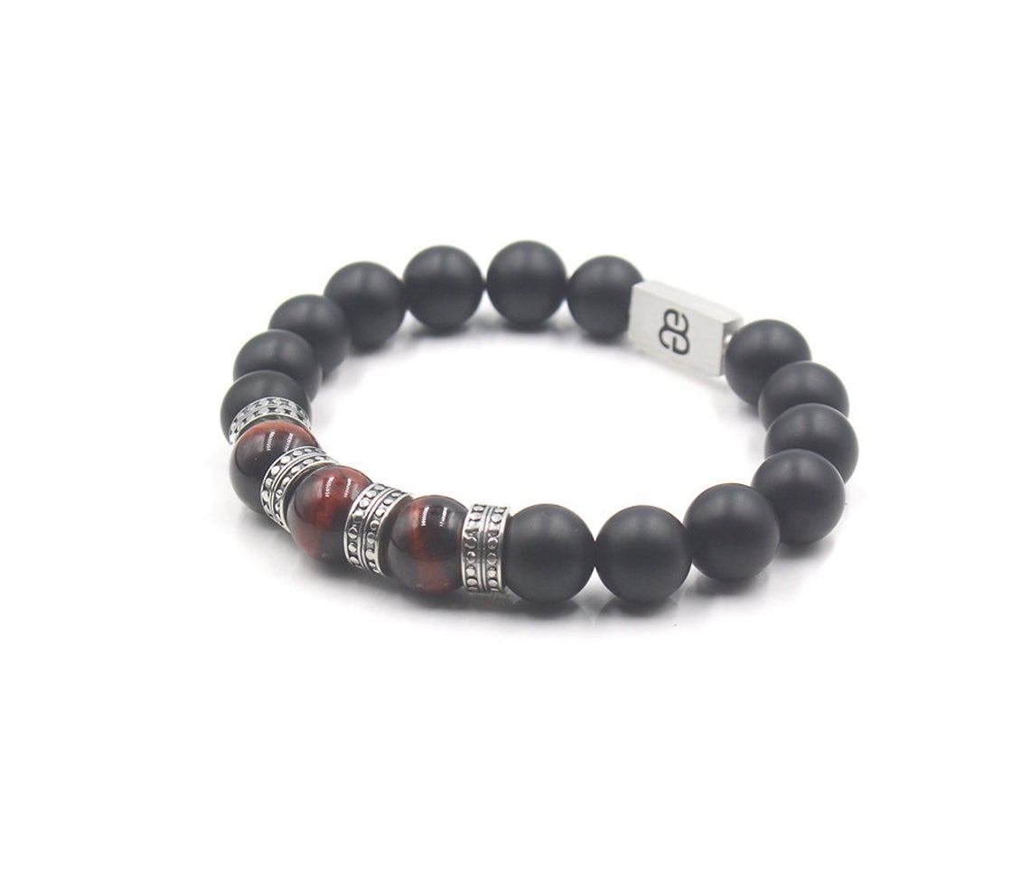 Rotes Tigerauge und Onyx Armband