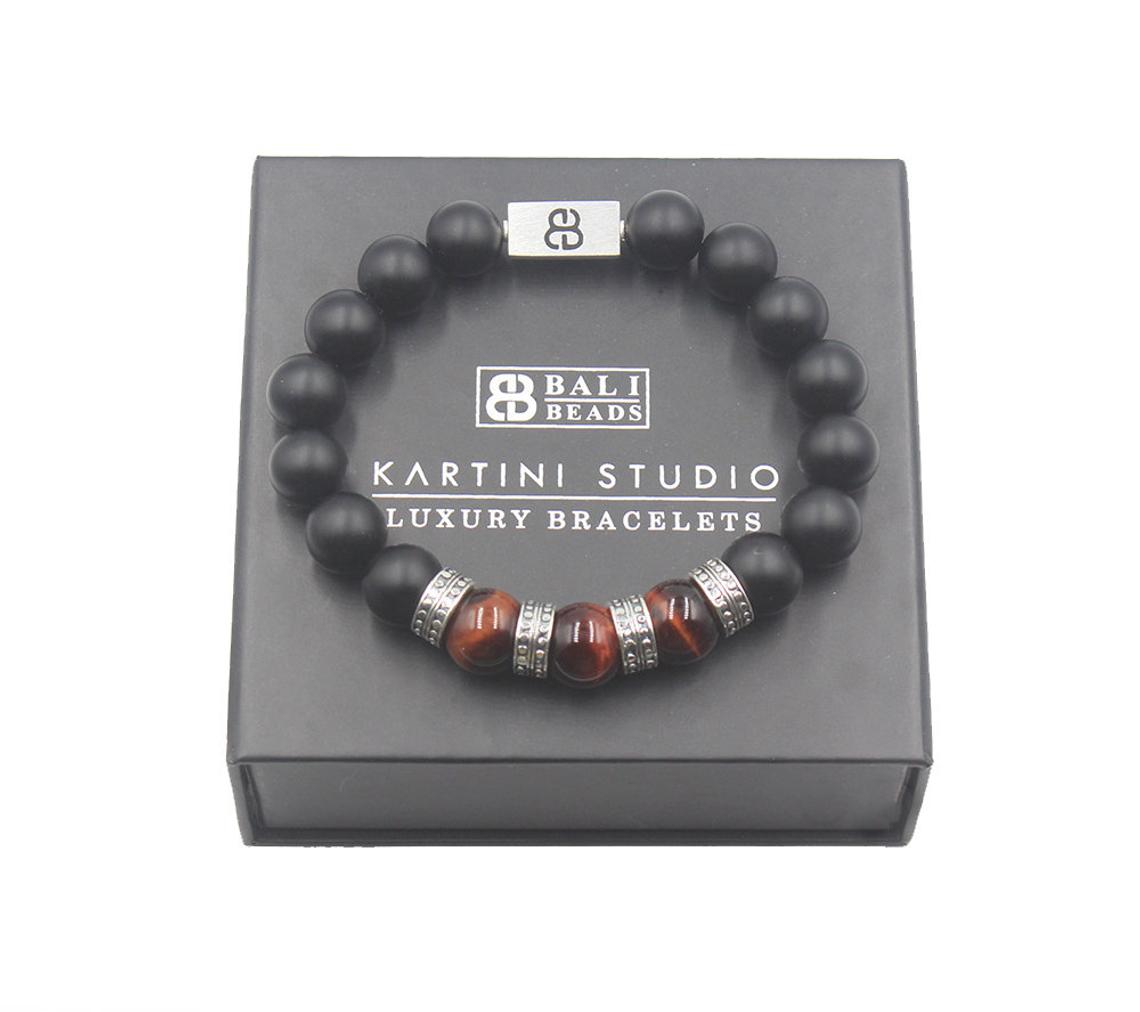 Rotes Tigerauge und Onyx Armband