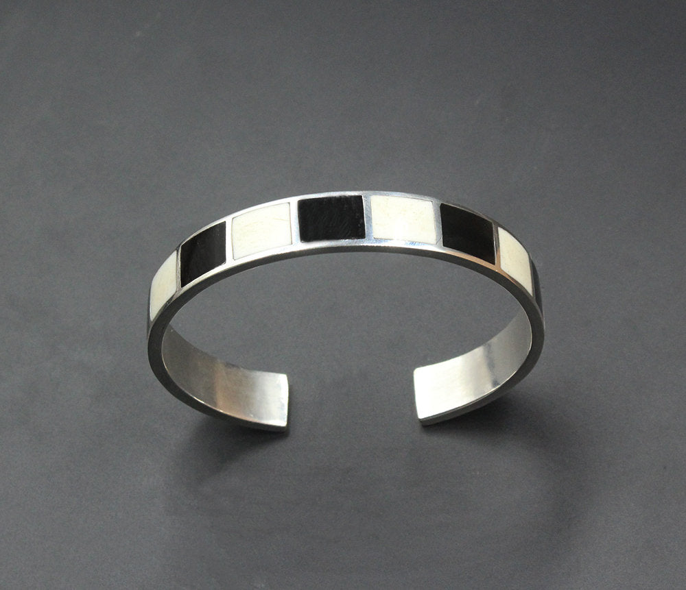 Black and White Buffalo Horn and Sterling Silver