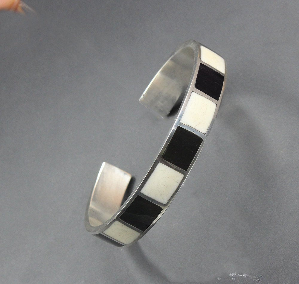 Black and White Buffalo Horn and Sterling Silver