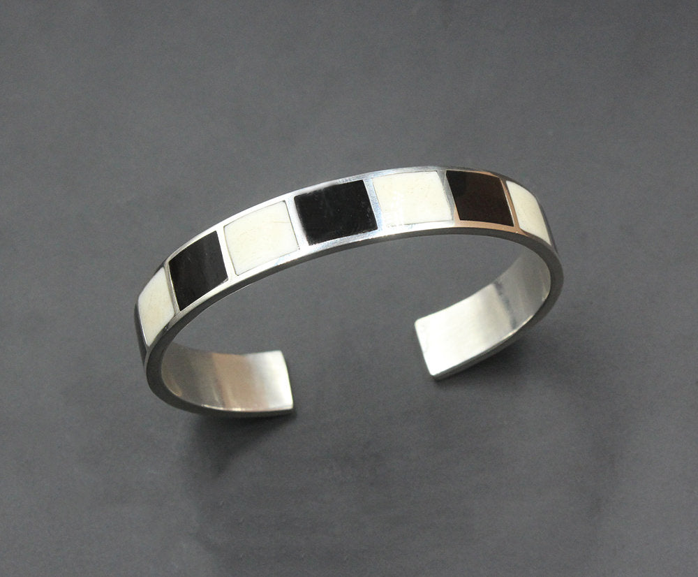 Black and White Buffalo Horn and Sterling Silver
