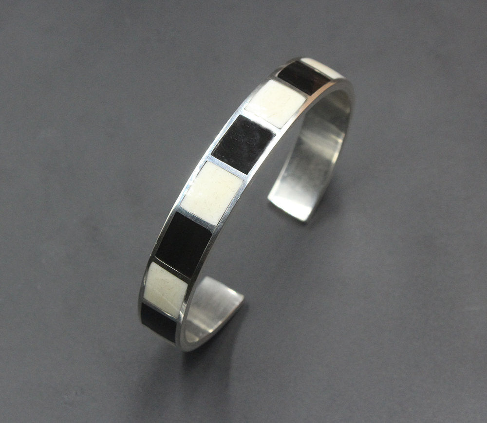 Black and White Buffalo Horn and Sterling Silver