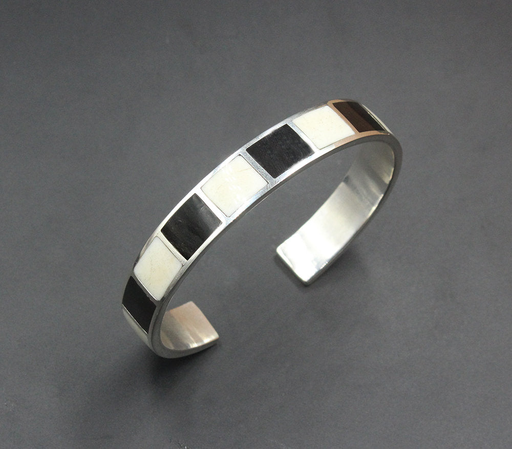 Black and White Buffalo Horn and Sterling Silver
