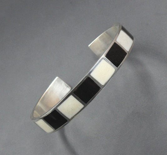 Black and White Buffalo Horn and Sterling Silver