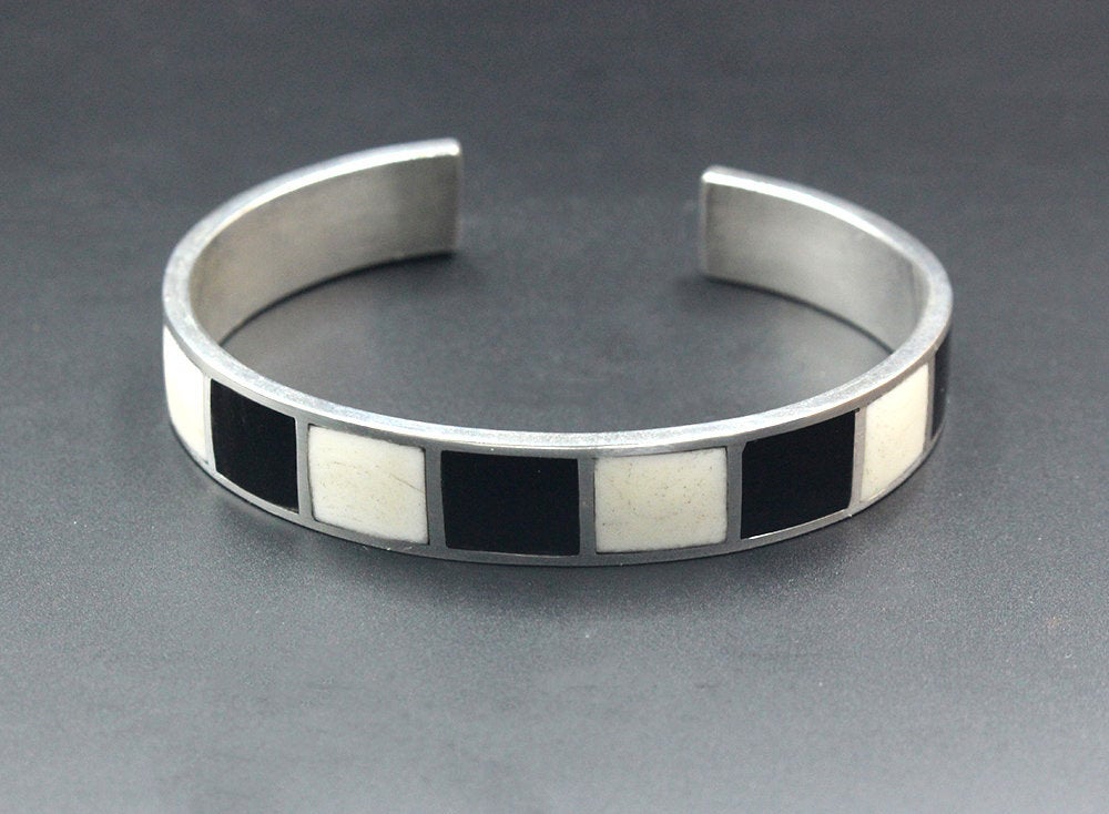 Black and White Buffalo Horn and Sterling Silver