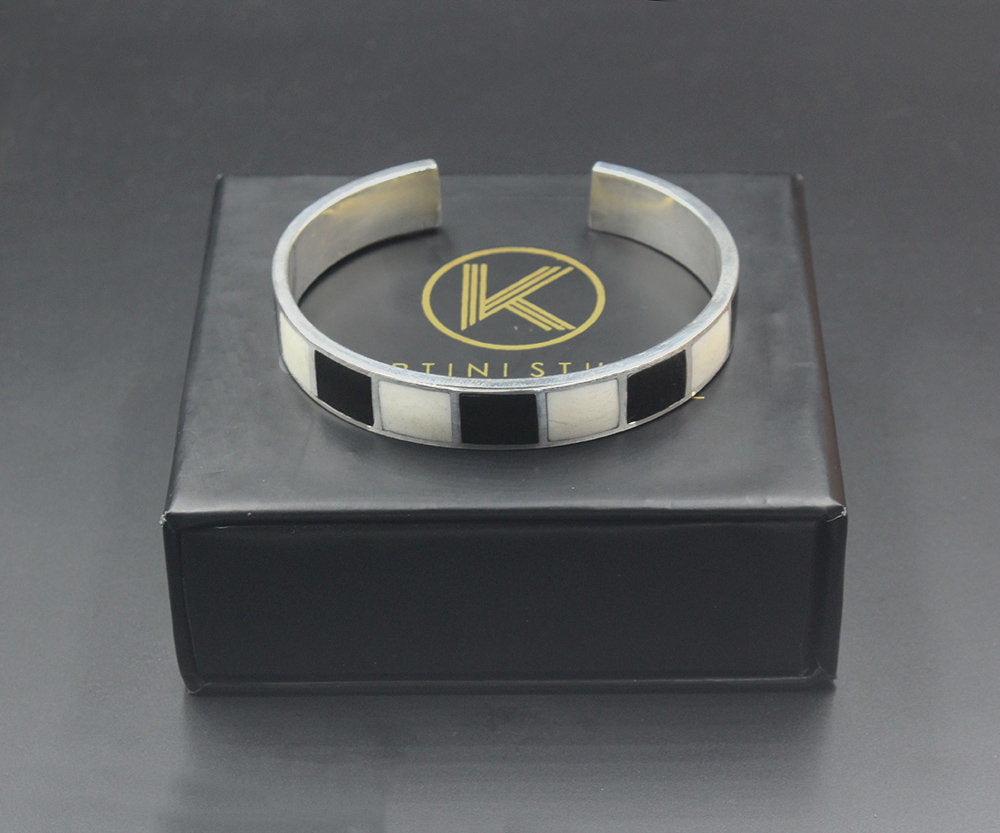 Black and White Buffalo Horn and Sterling Silver