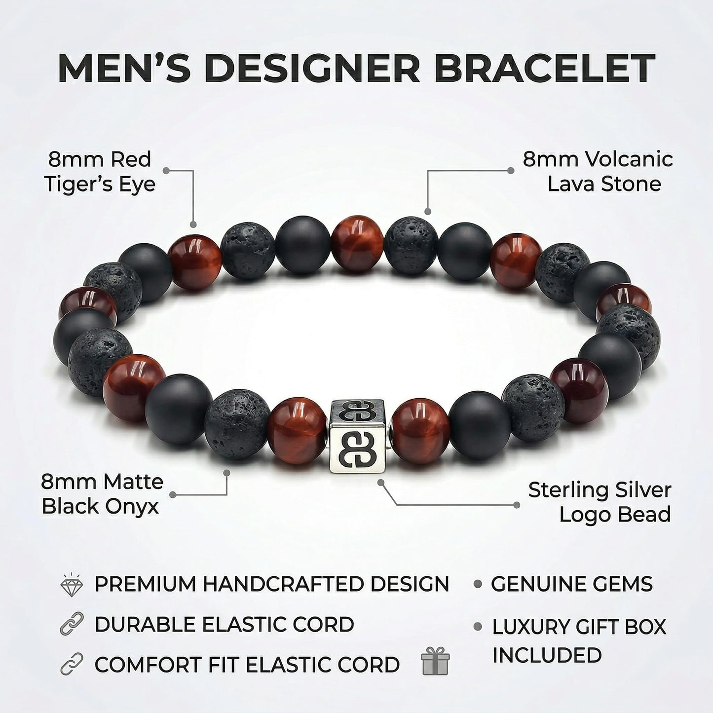 Onyx, Lava, and Red Tiger's Eye