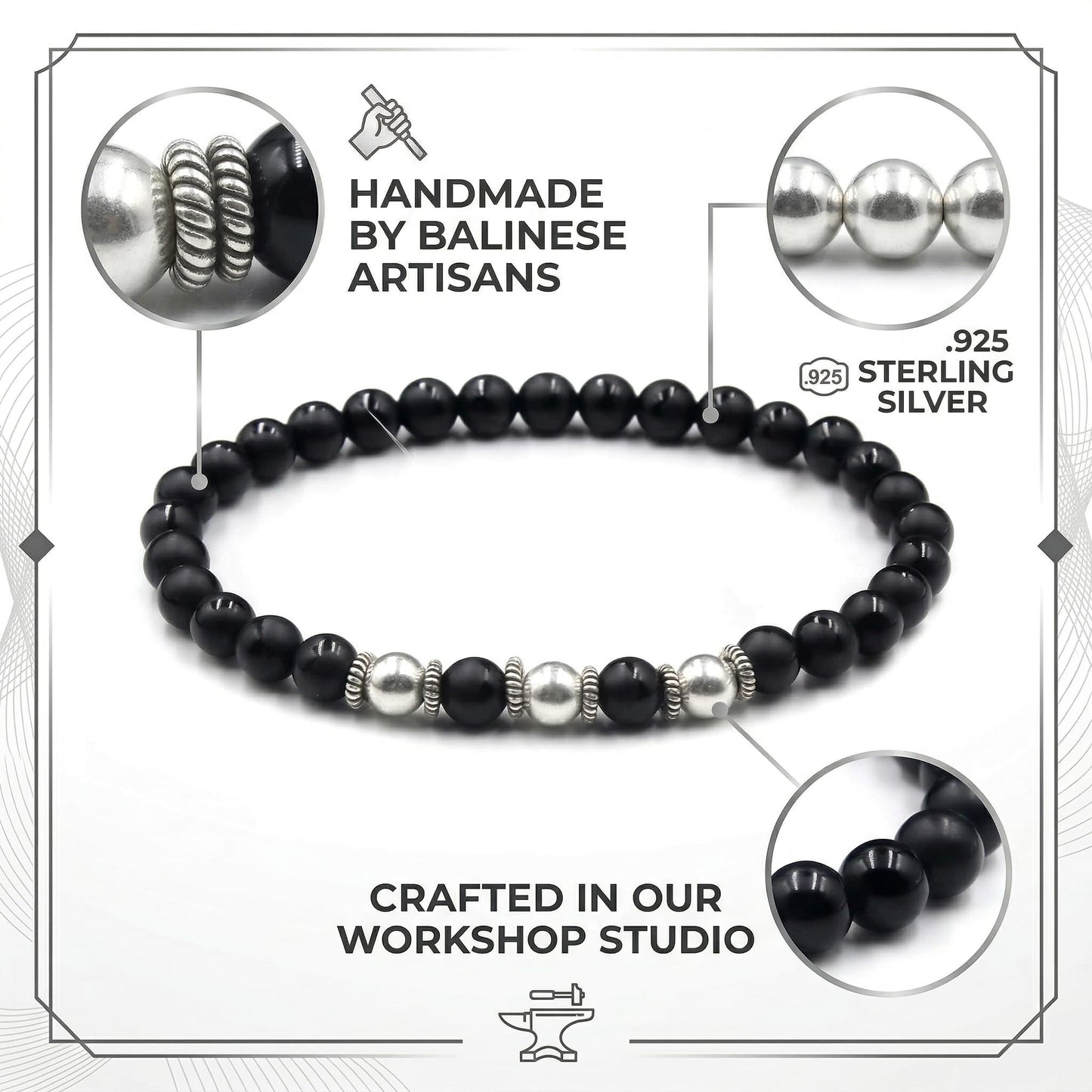 Matte Black Onyx and Sterling Silver