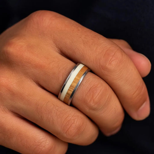 White Bull Horn and Teak Wood Ring