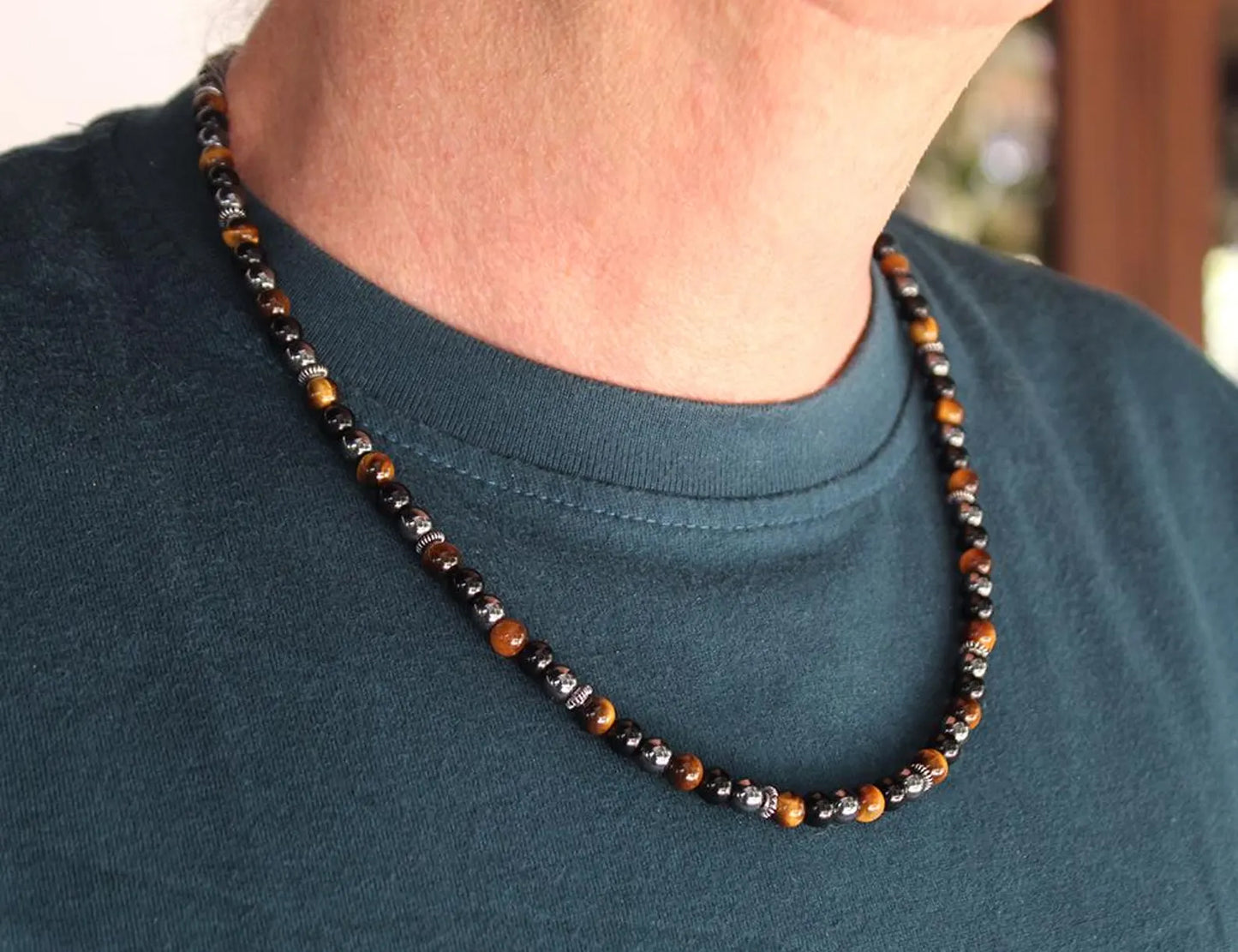 Black Obsidian, Hematite, and Tiger's Eye Necklace