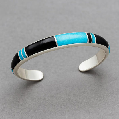 Türkises und schwarzes Onyx-Armband, Türkis-Armband, Sterling-Silber-Armband, Armband für Männer, schwarzes Onyx-Armband