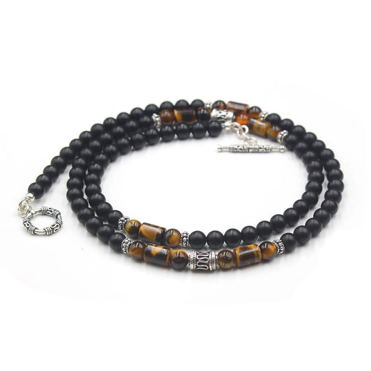 Matte Black Onyx and Tiger's Eye Necklace