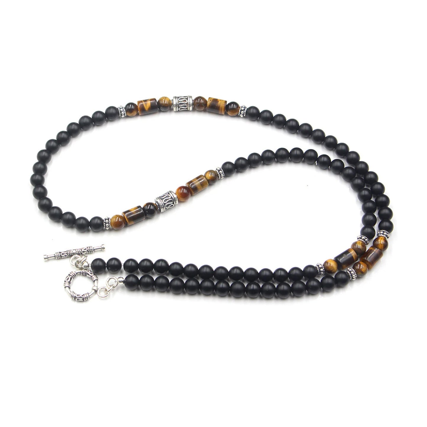 Matte Black Onyx and Tiger's Eye Necklace