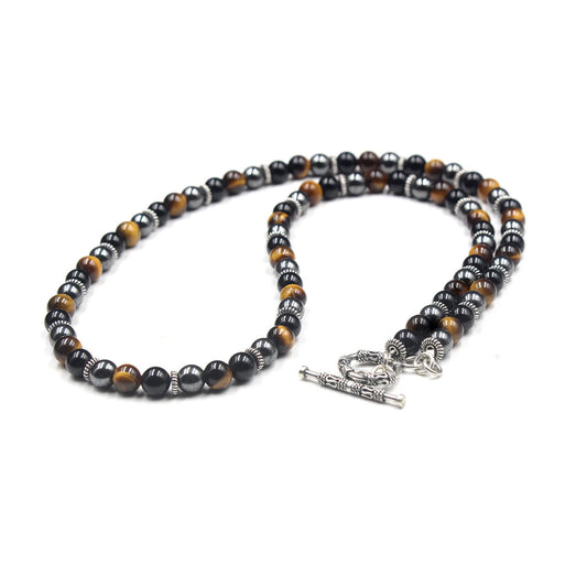 Black Obsidian, Hematite, and Tiger's Eye Necklace