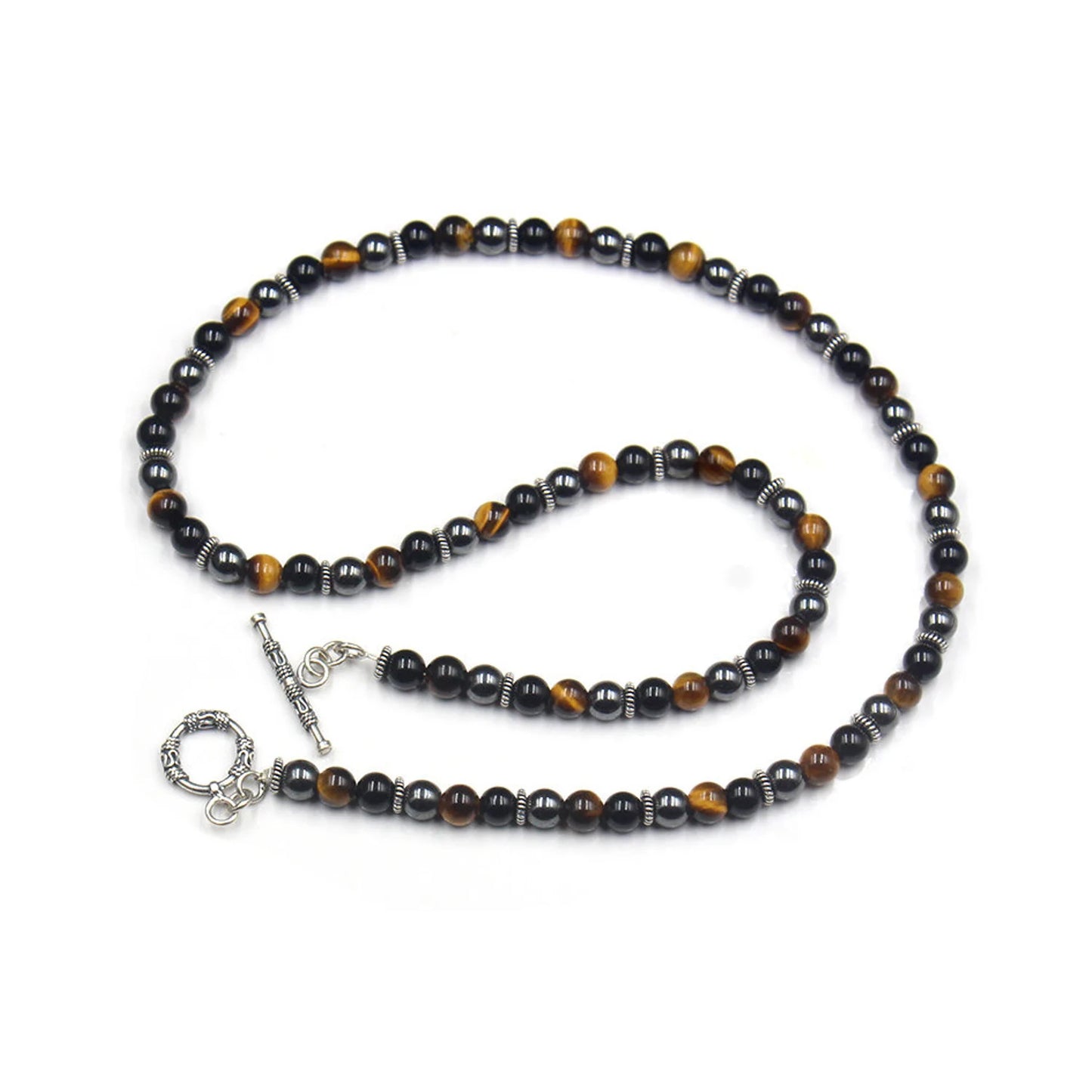 Black Obsidian, Hematite, and Tiger's Eye Necklace