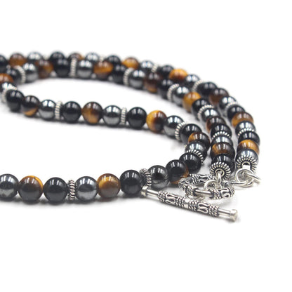 Black Obsidian, Hematite, and Tiger's Eye Necklace