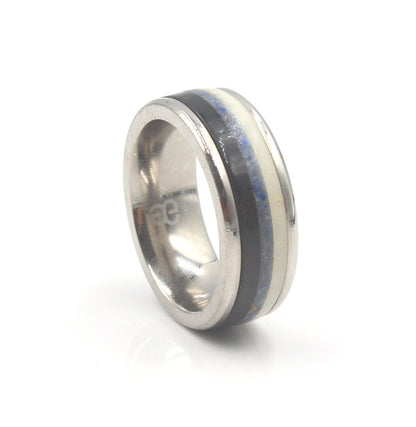 Black Buffalo Horn, White Bull Horn, and Lapis Lazuli Ring