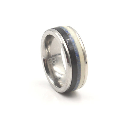 Black Buffalo Horn, White Bull Horn, and Lapis Lazuli Ring