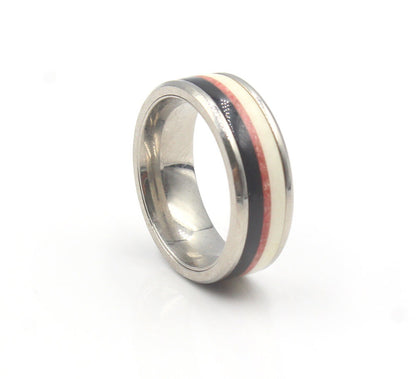 Black Buffalo Horn, White Bull Horn and Red Jasper Ring