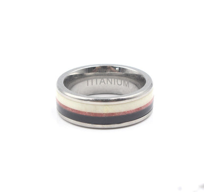 Black Buffalo Horn, White Bull Horn and Red Jasper Ring