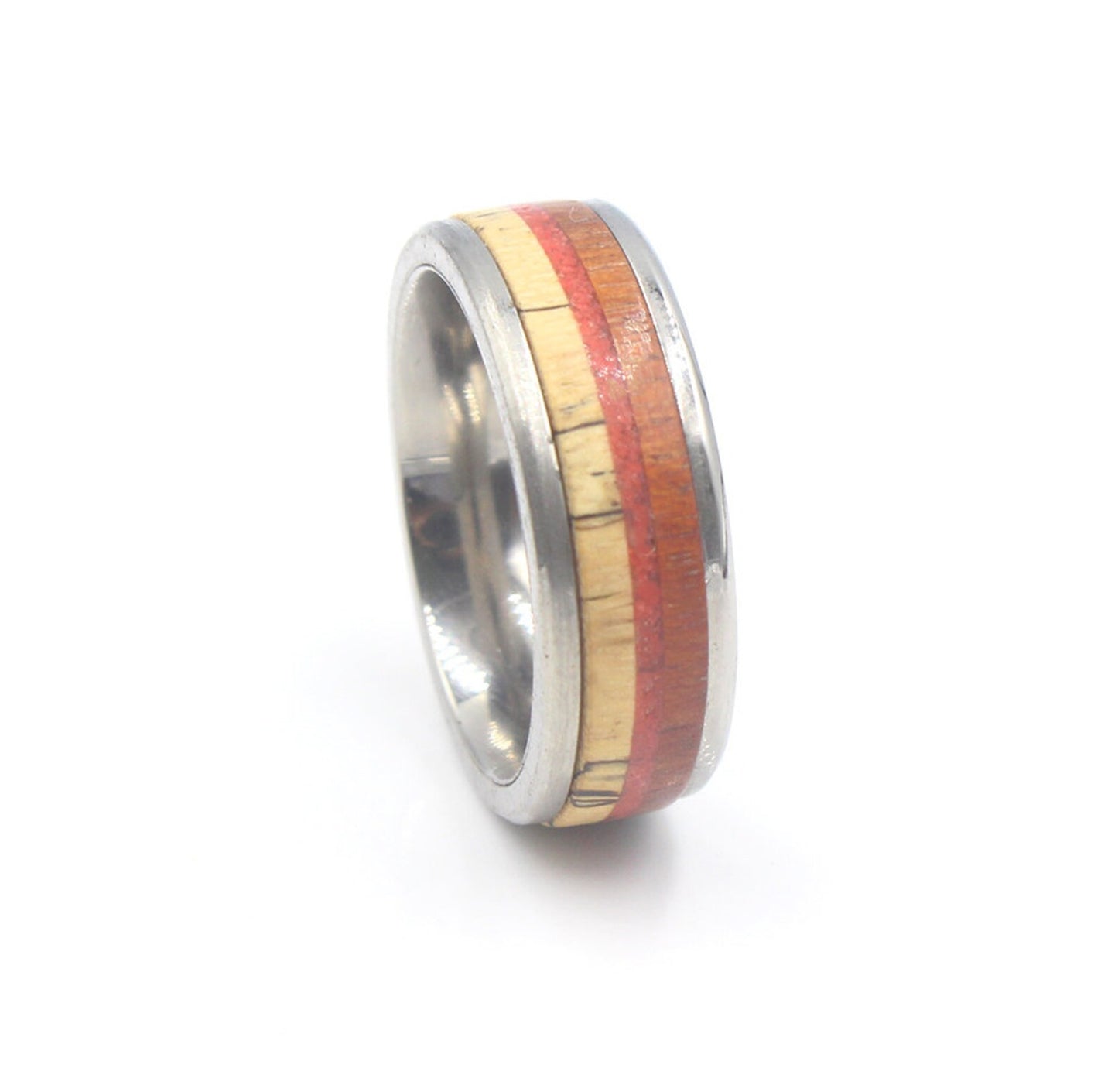 Red Jasper Stone, Rosewood, and Spalted Tamarind Wood Ring