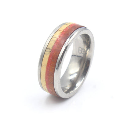 Red Jasper Stone, Rosewood, and Spalted Tamarind Wood Ring