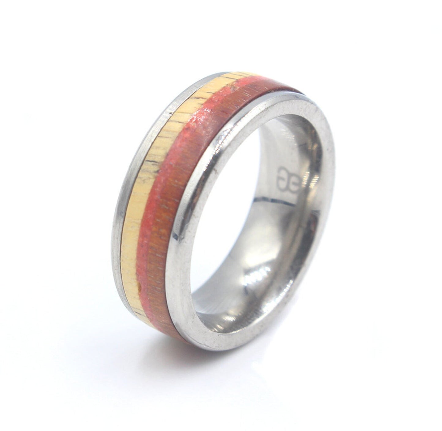 Red Jasper Stone, Rosewood, and Spalted Tamarind Wood Ring
